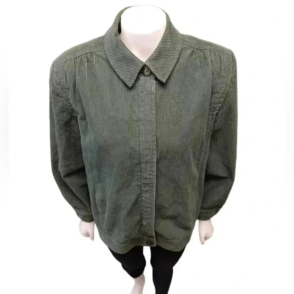London  Fog Vintage Green Corduroy Jacket Size 14-M - Picture 2 of 12